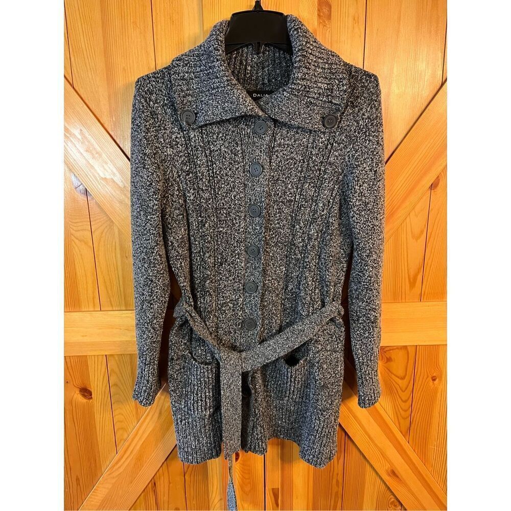 Dalia Women's L Large Long Sleeve Charcoal Button Up Sweater (3342)